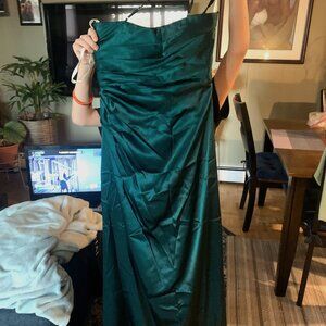 gold mini party dress and long hunter green forma dress